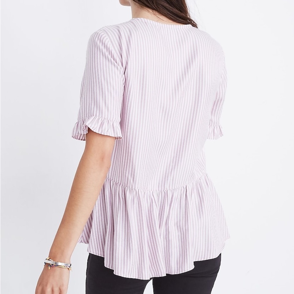 (A53) Madewell Studio Ruffle Hem Lavender Stripe Top Women's, Size Medium - Picture 5 of 11